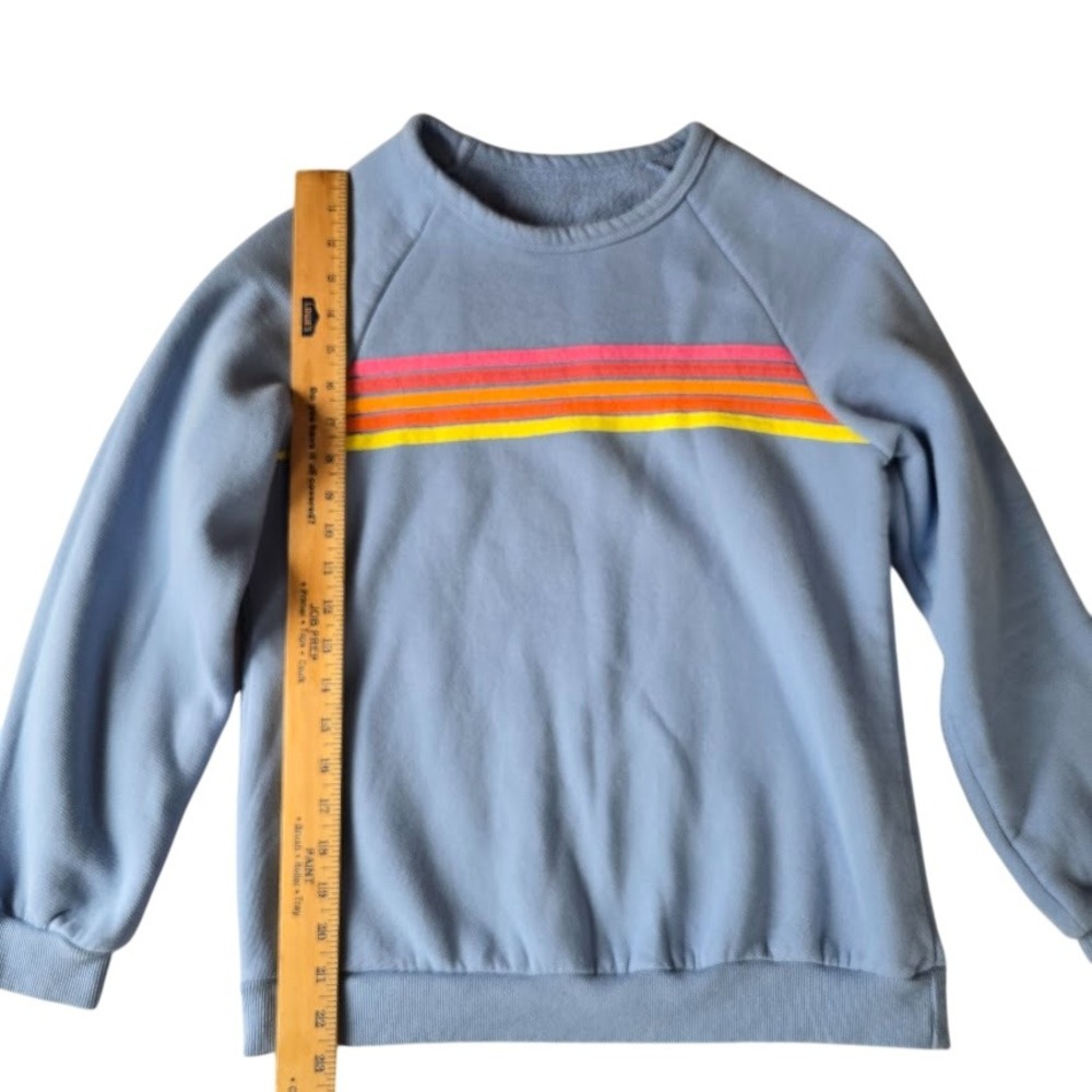 Rainbow Stripe Sweatshirt Women S Dusty Blue Retro 70s Aesthetic Indie Alt Skate - Picture 3 of 8